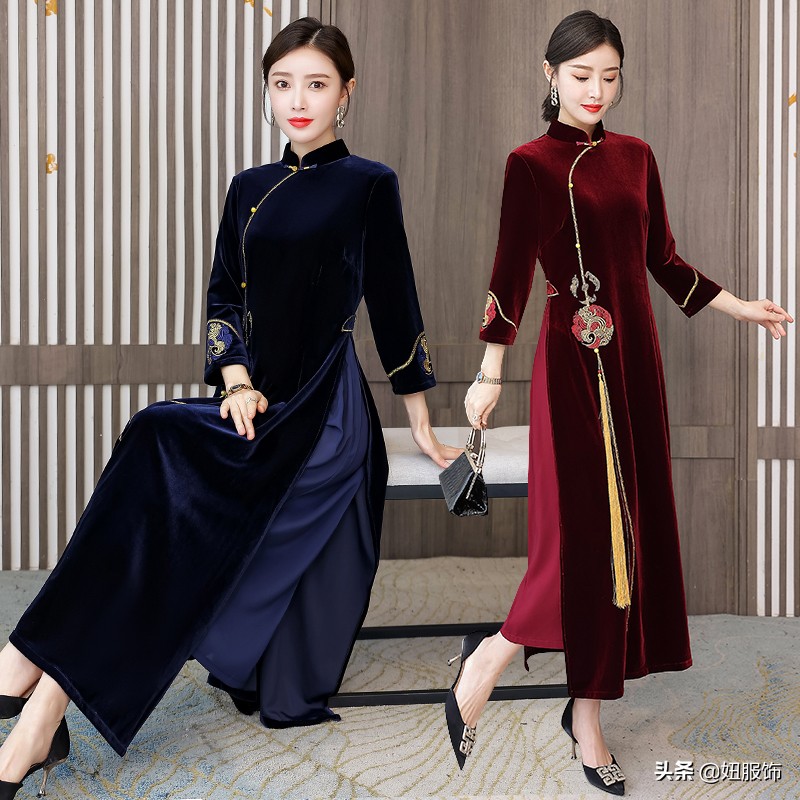 京东商城民族风复古旗袍式连衣裙（结婚妈妈旗袍搭配图片）(6)
