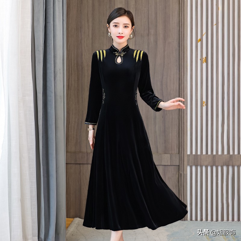 京东商城民族风复古旗袍式连衣裙（结婚妈妈旗袍搭配图片）(13)