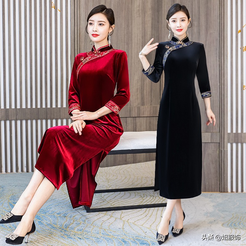 京东商城民族风复古旗袍式连衣裙（结婚妈妈旗袍搭配图片）(15)