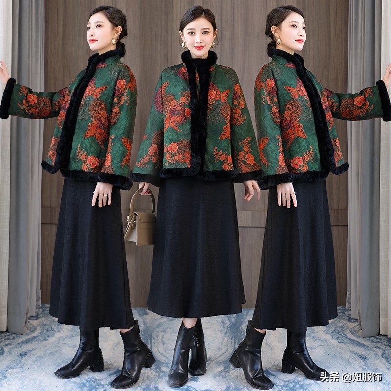 复古民族风女装批发（这几款香云纱复古印花棉服+毛呢裙）(1)