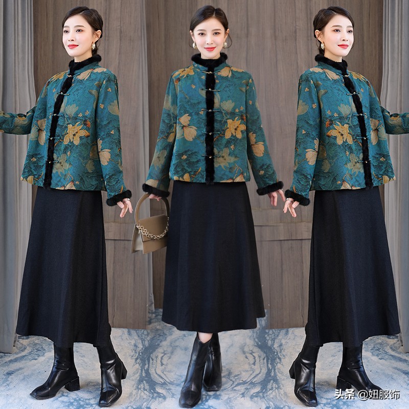 复古民族风女装批发（这几款香云纱复古印花棉服+毛呢裙）(2)