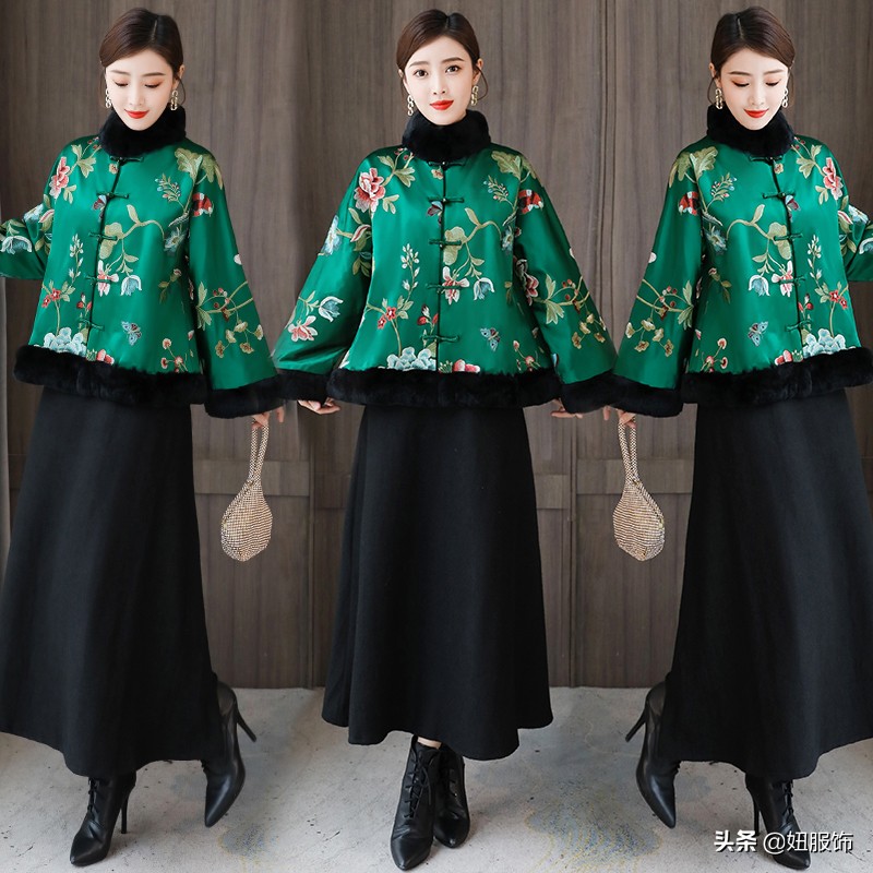 复古民族风女装批发（这几款香云纱复古印花棉服+毛呢裙）(3)