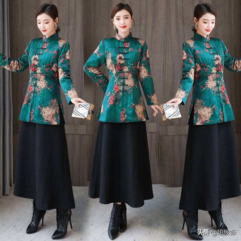 复古民族风女装批发（这几款香云纱复古印花棉服+毛呢裙）(5)