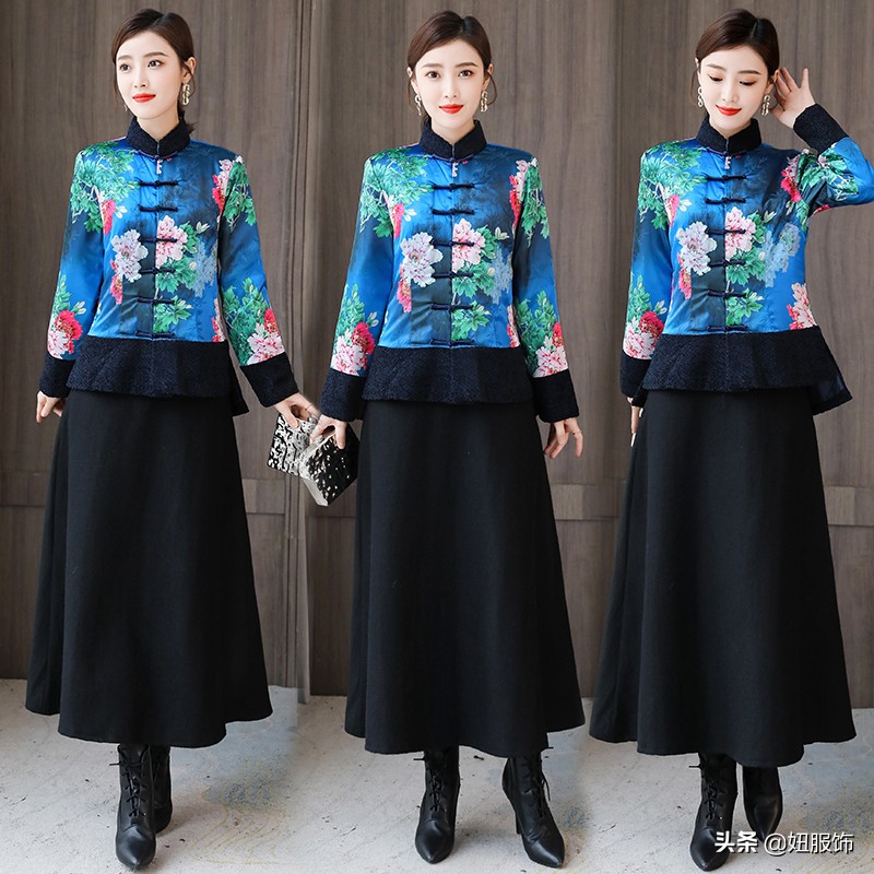 复古民族风女装批发（这几款香云纱复古印花棉服+毛呢裙）(8)